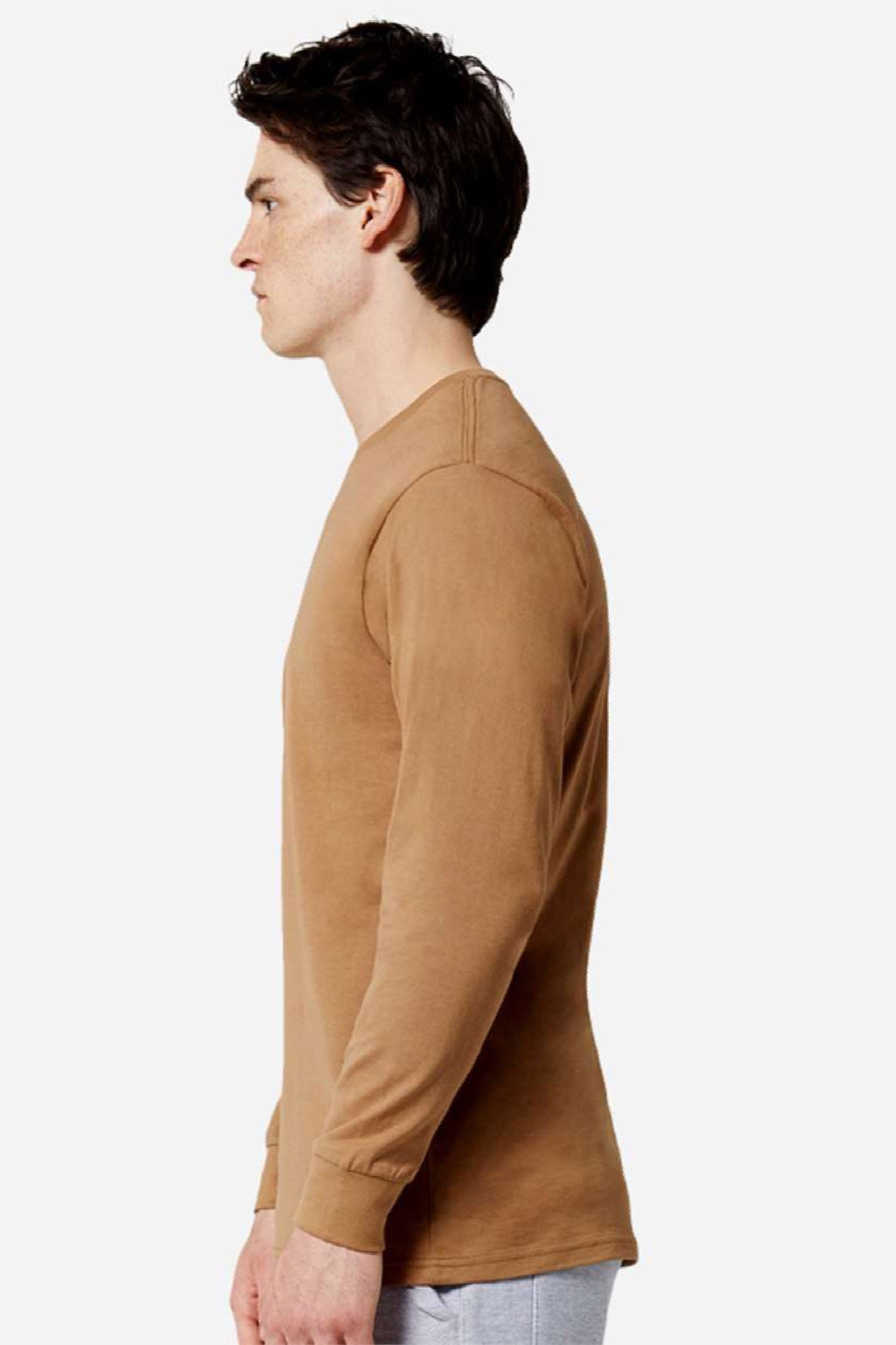 Lane Seven LS15009 Mens Heavyweight Long Sleeve Crewneck T-Shirt Toasted Coconut Model Side