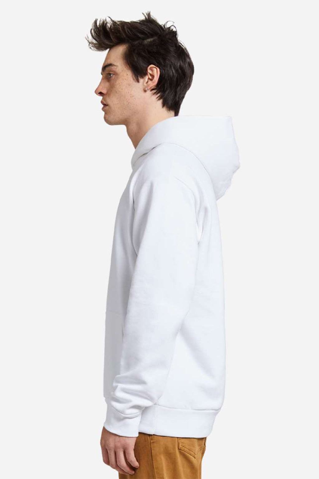 Lane Seven LS16001 Mens Urban Pullover Hooded Sweatshirt Hoodie w/ Pouch Pocket White Model Side