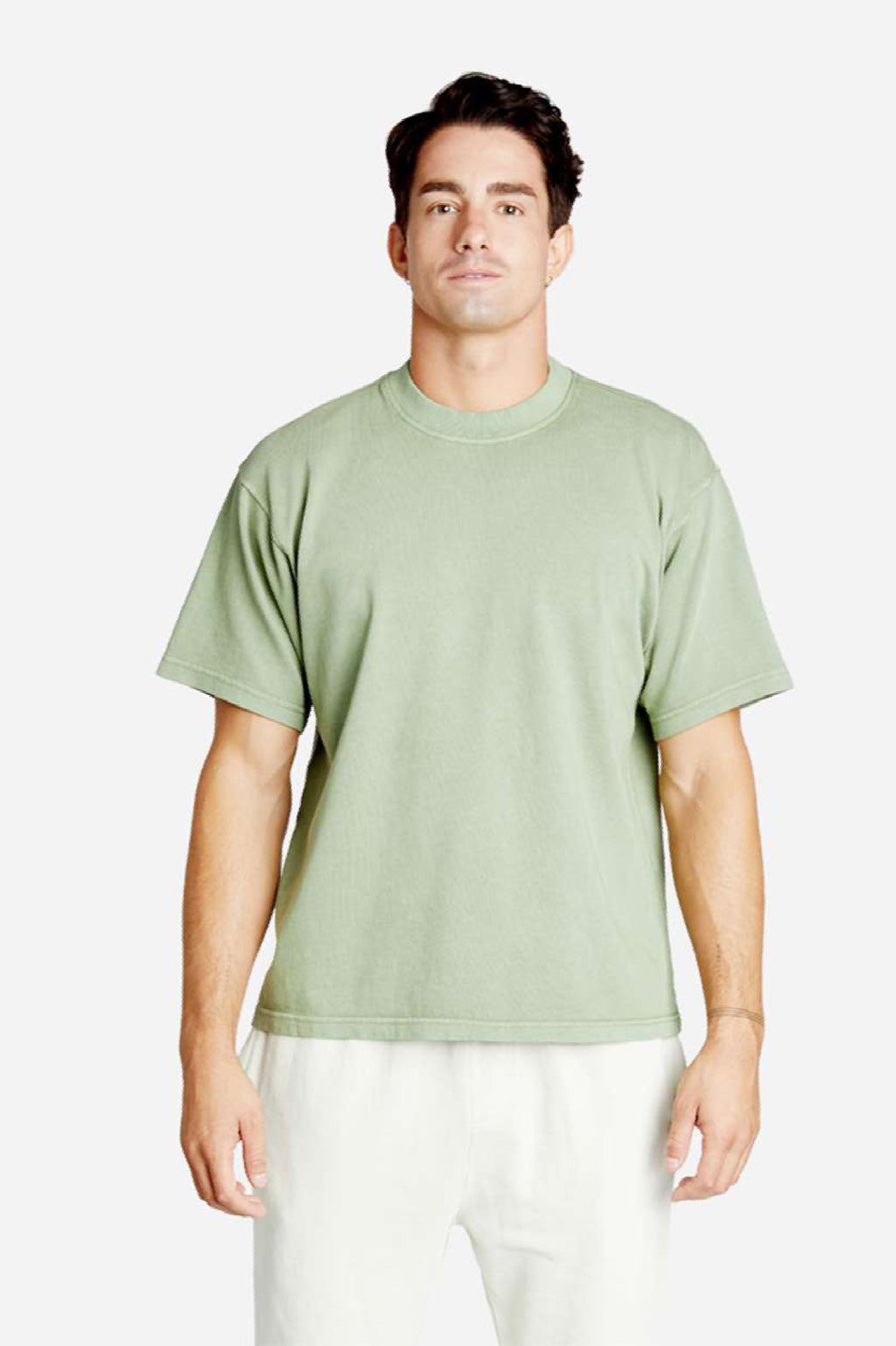 Lane Seven LS16005 Mens Urban Heavyweight Short Sleeve Crewneck T-Shirt Oil Green Model Front