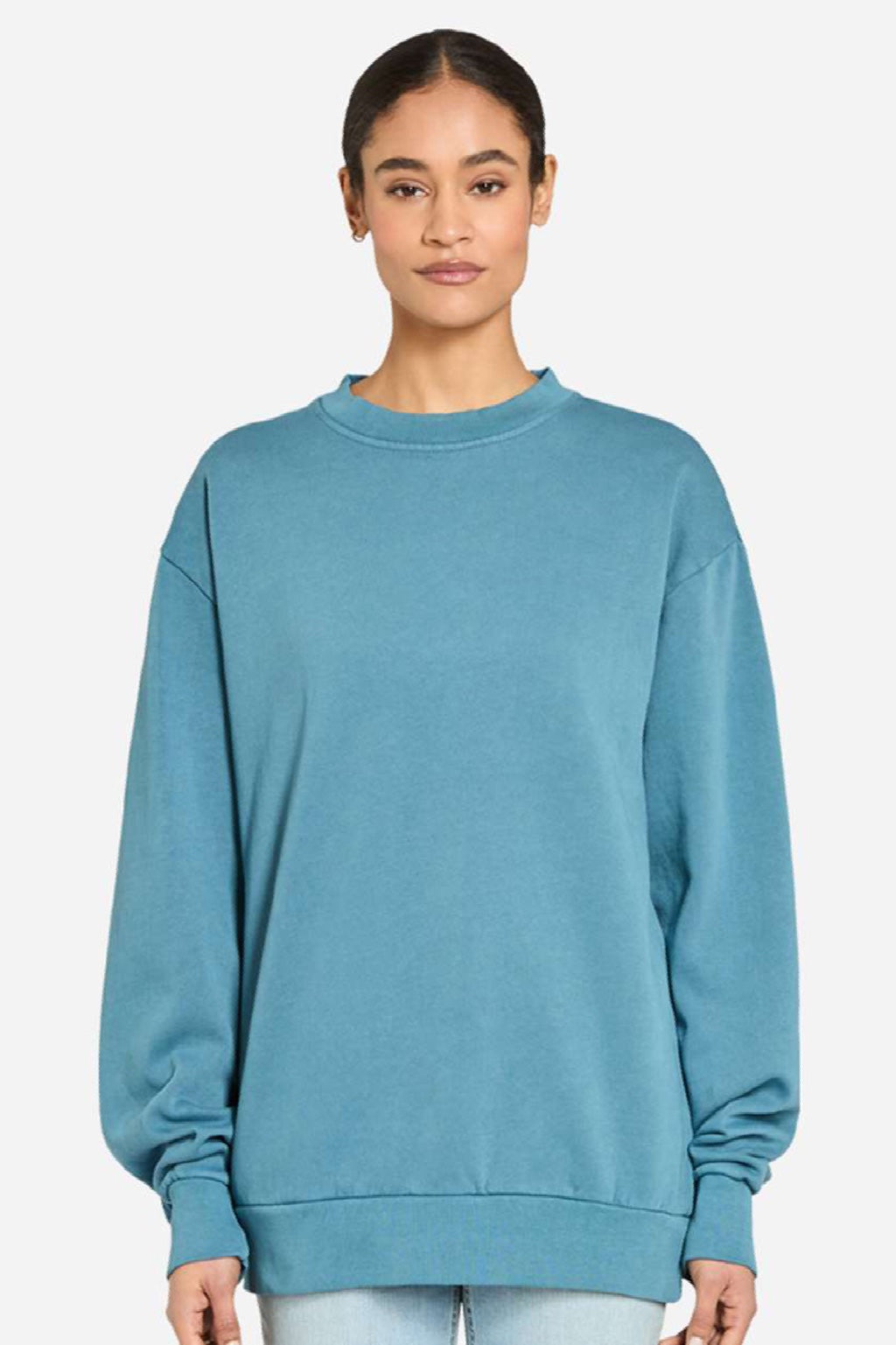 Lane Seven LS16004 Mens Pigment Dyed Crewneck Sweatshirt Pebble Blue Model Front
