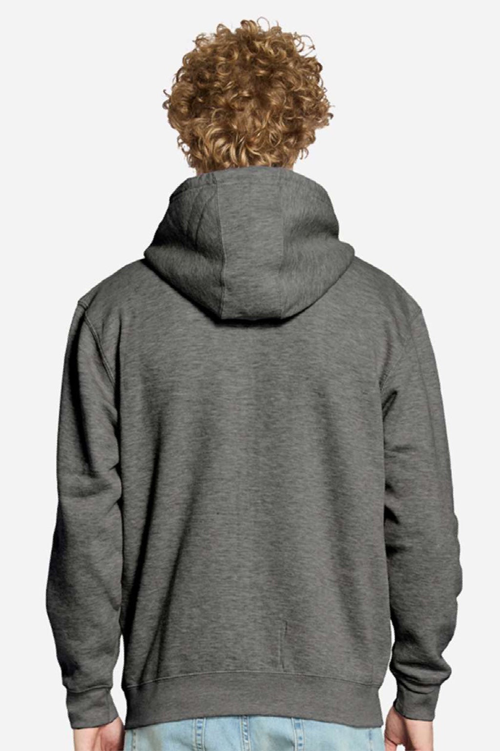 Lane Seven LS14003 Mens Premium Full Zip Hooded Sweatshirt Hoodie w/ Pockets Heather Charcoal Grey Model Back