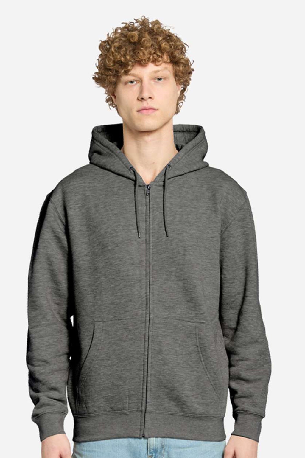 Lane Seven LS14003 Mens Premium Full Zip Hooded Sweatshirt Hoodie w/ Pockets Heather Charcoal Grey Model Front