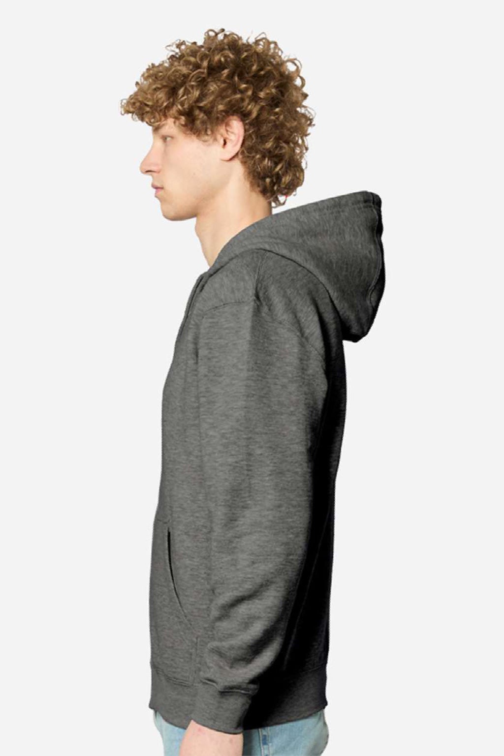 Lane Seven LS14003 Mens Premium Full Zip Hooded Sweatshirt Hoodie w/ Pockets Heather Charcoal Grey Model Side