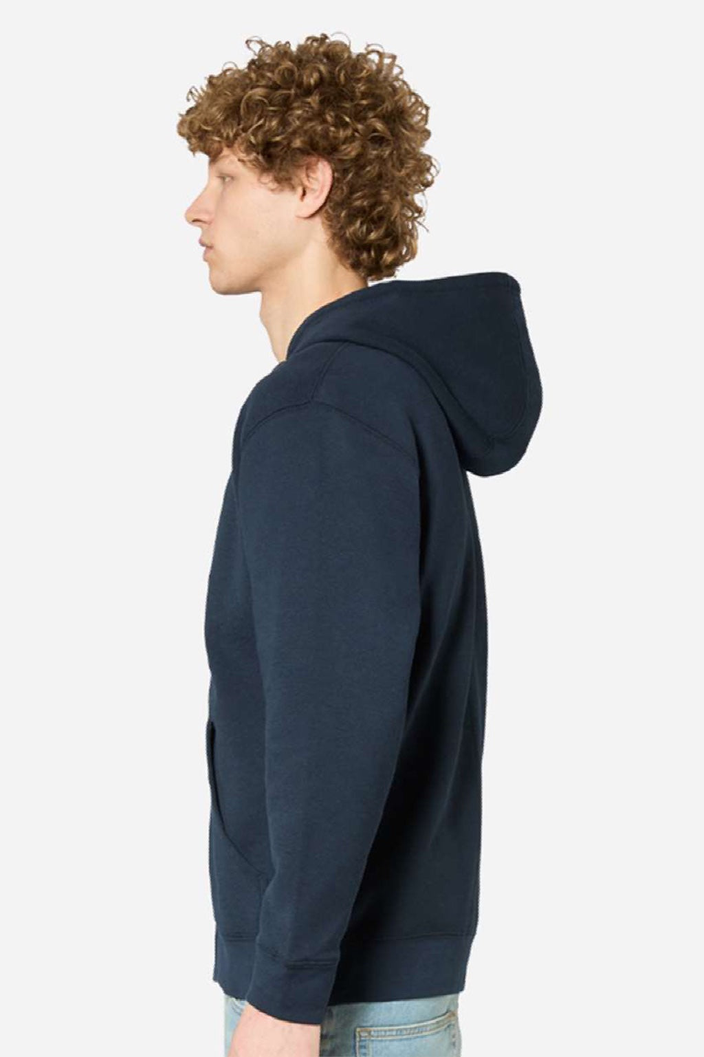 Lane Seven LS14003 Mens Premium Full Zip Hooded Sweatshirt Hoodie w/ Pockets Navy Blue Model Side