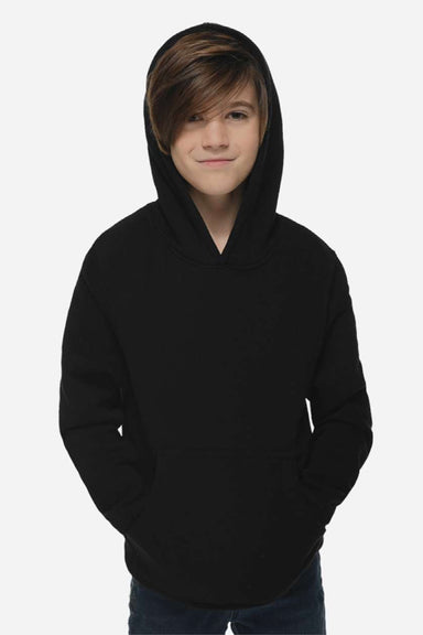 Lane Seven LS1401Y Youth Premium Hooded Sweatshirt Hoodie w/ Pouch Pocket Black Model Front