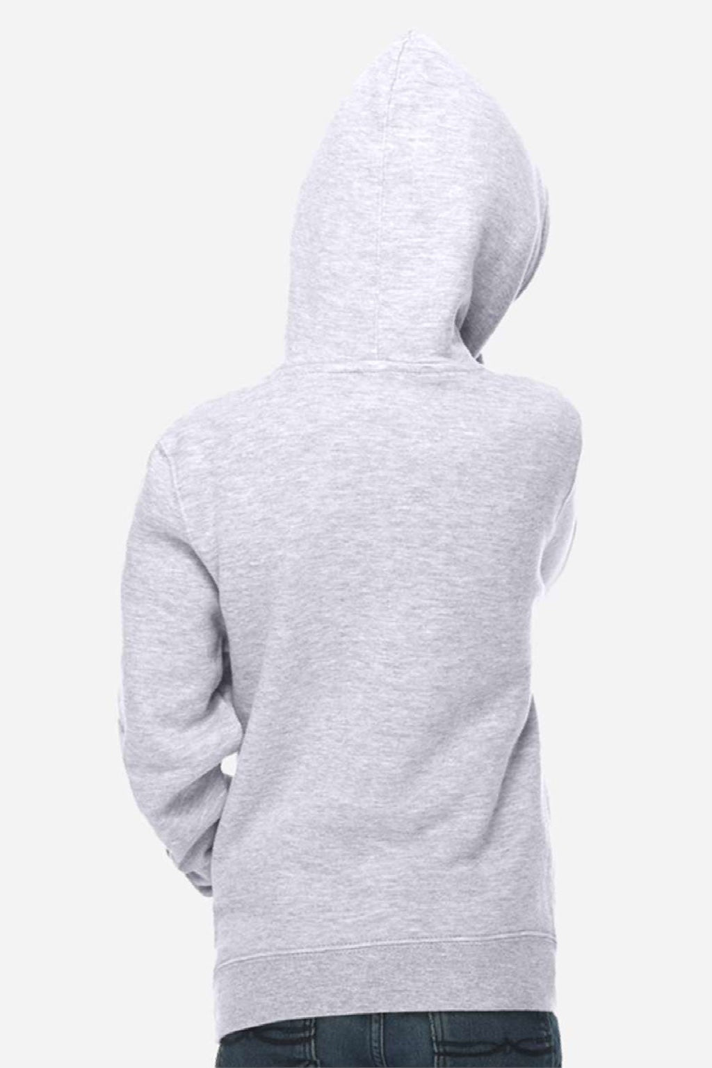 Lane Seven LS1401Y Youth Premium Hooded Sweatshirt Hoodie w/ Pouch Pocket Heather Grey Model Back