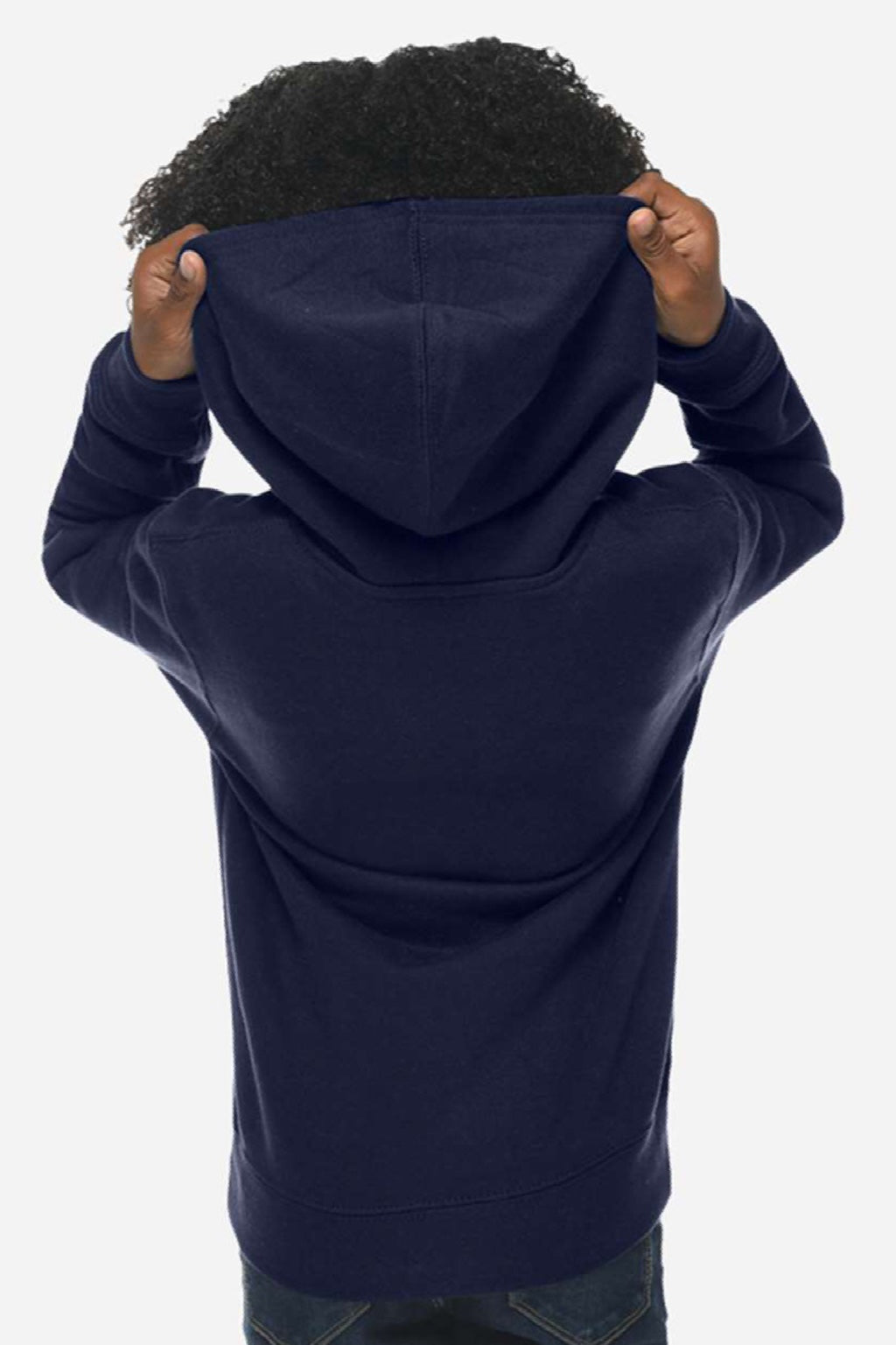 Lane Seven LS1401Y Youth Premium Hooded Sweatshirt Hoodie w/ Pouch Pocket Navy Blue Model Back