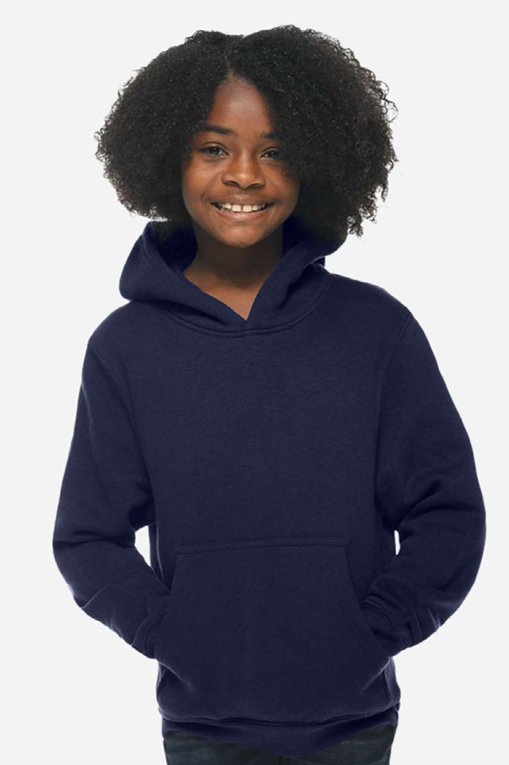 Lane Seven LS1401Y Youth Premium Hooded Sweatshirt Hoodie w/ Pouch Pocket Navy Blue Model Front