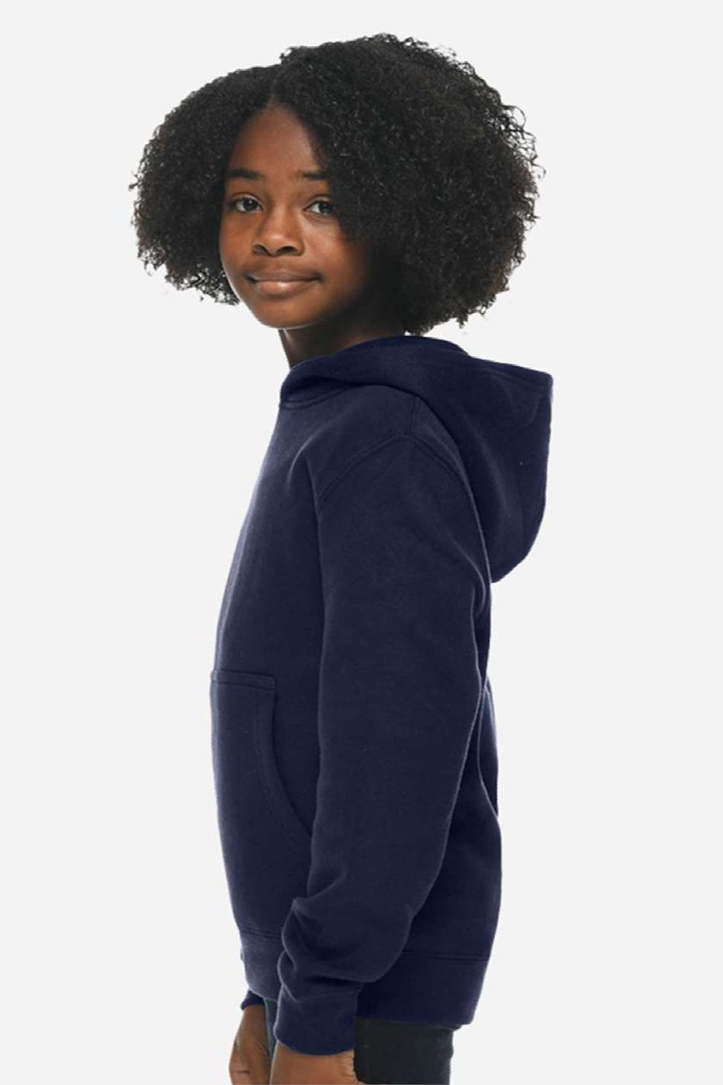 Lane Seven LS1401Y Youth Premium Hooded Sweatshirt Hoodie w/ Pouch Pocket Navy Blue Model Side