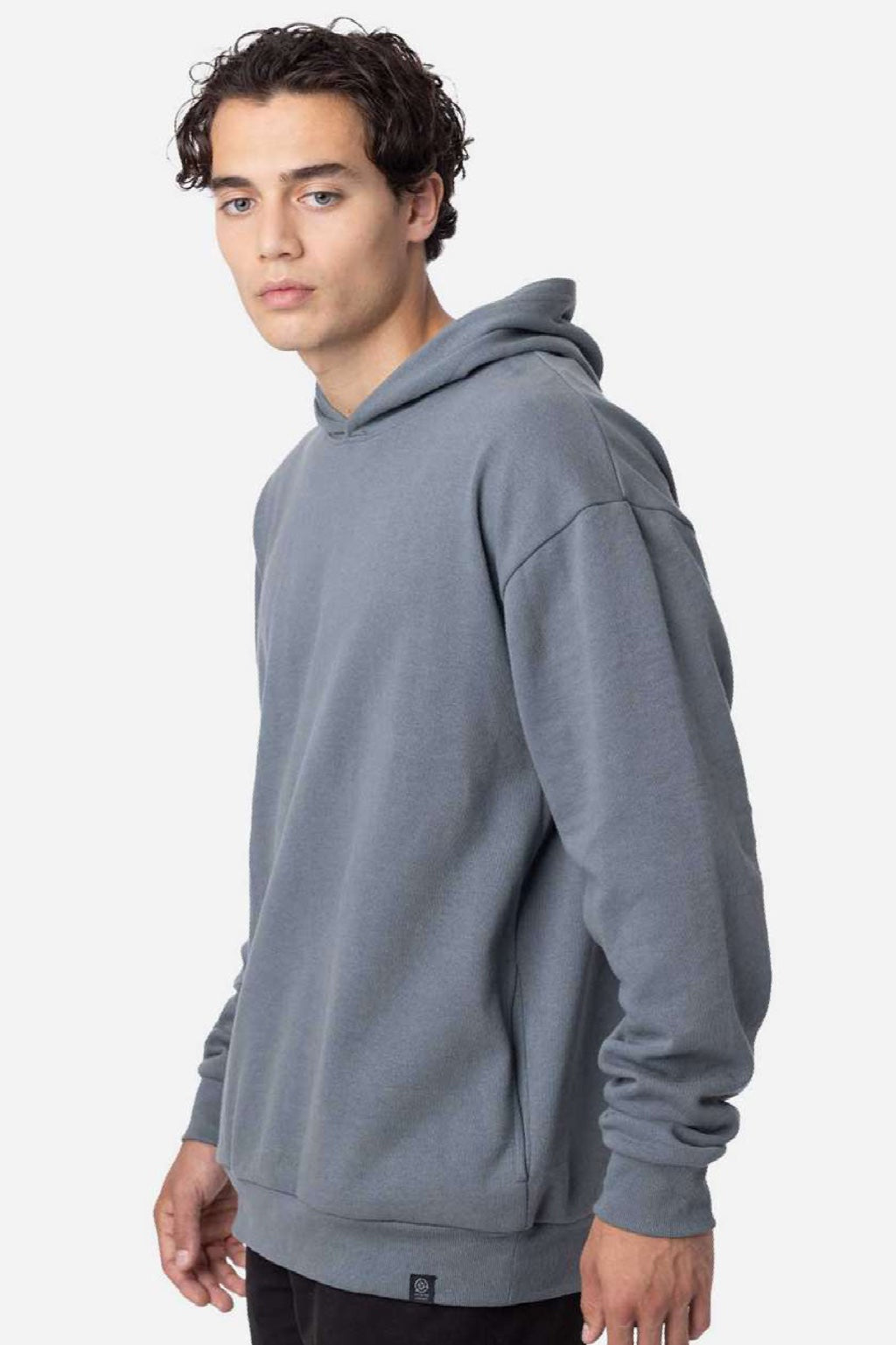 Econscious ec5300 Mens Reclaimist Hooded Sweatshirt Hoodie w/ Pockets Basalt Grey Model Side