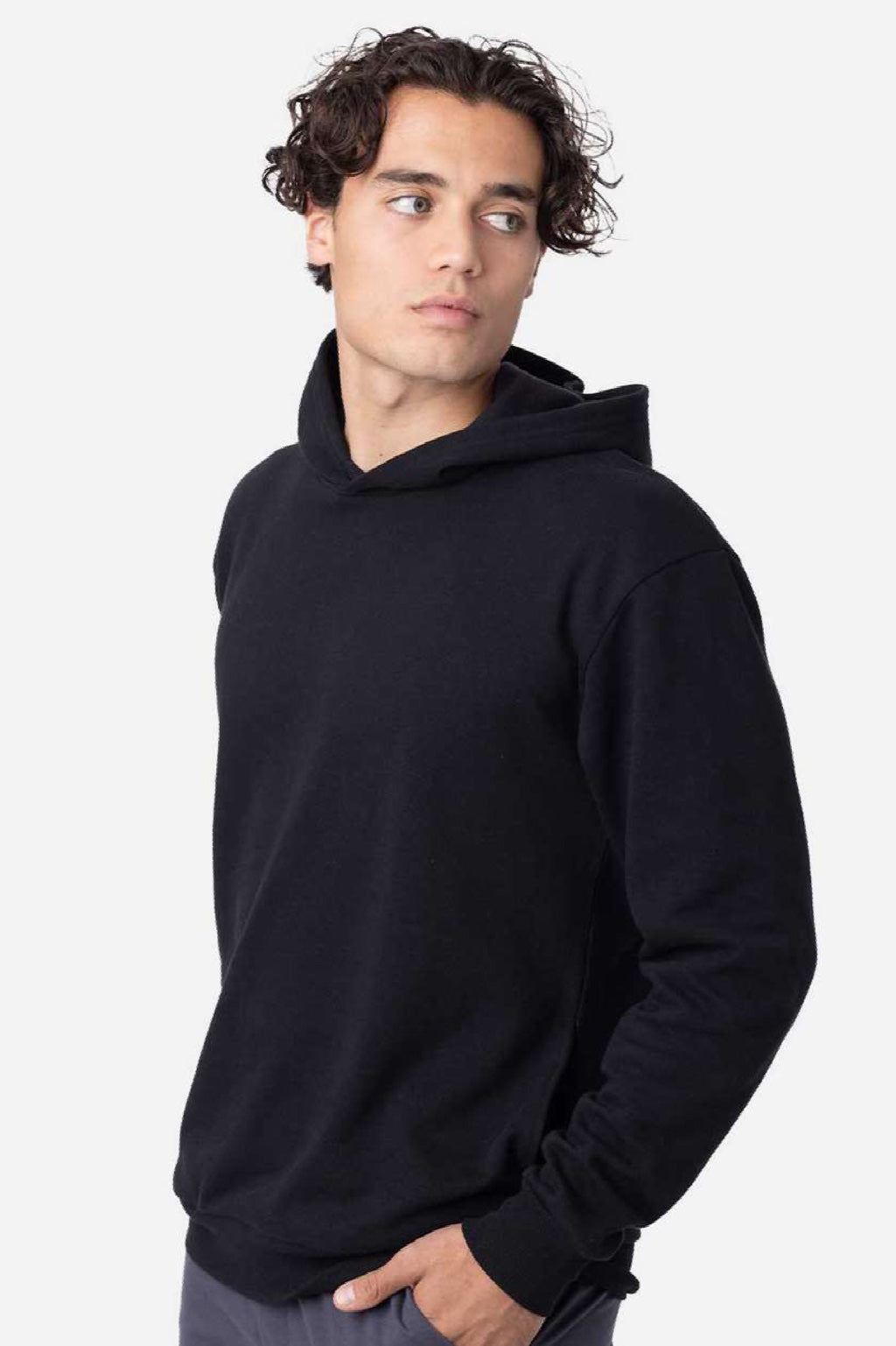 Econscious ec5300 Mens Reclaimist Hooded Sweatshirt Hoodie w/ Pockets Black Model Side