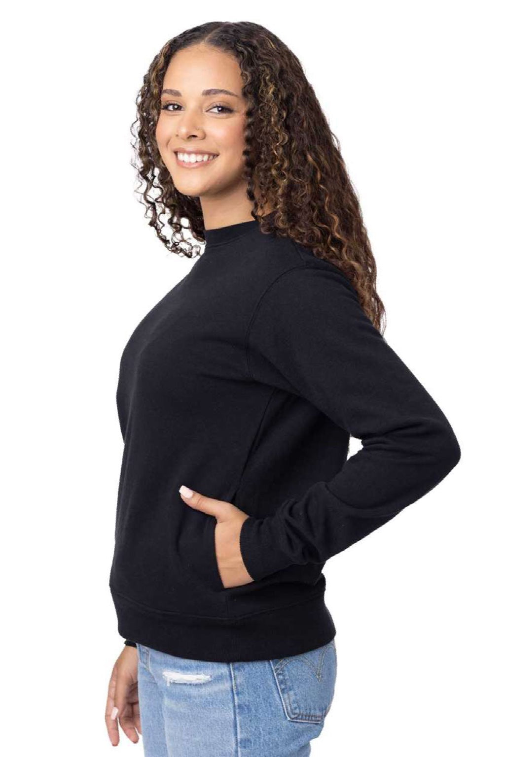 Econscious EC5305 Mens Reclaimist Crewneck Sweatshirt w/ Pockets Black Model Side