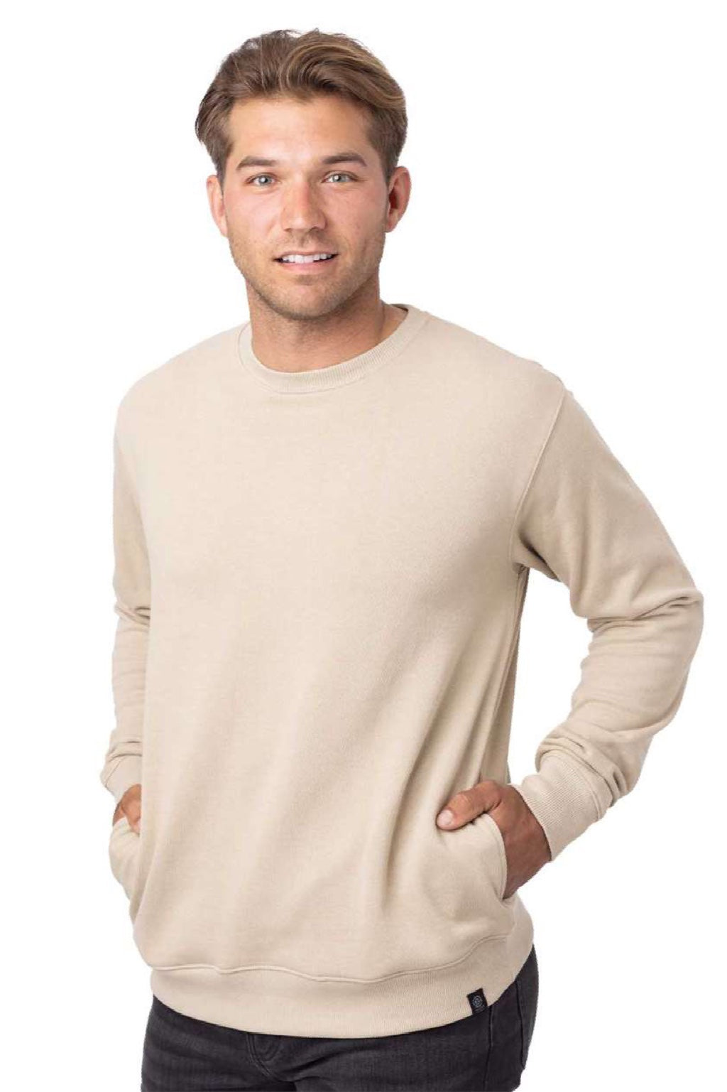Econscious EC5305 Mens Reclaimist Crewneck Sweatshirt w/ Pockets Pumice Model Side