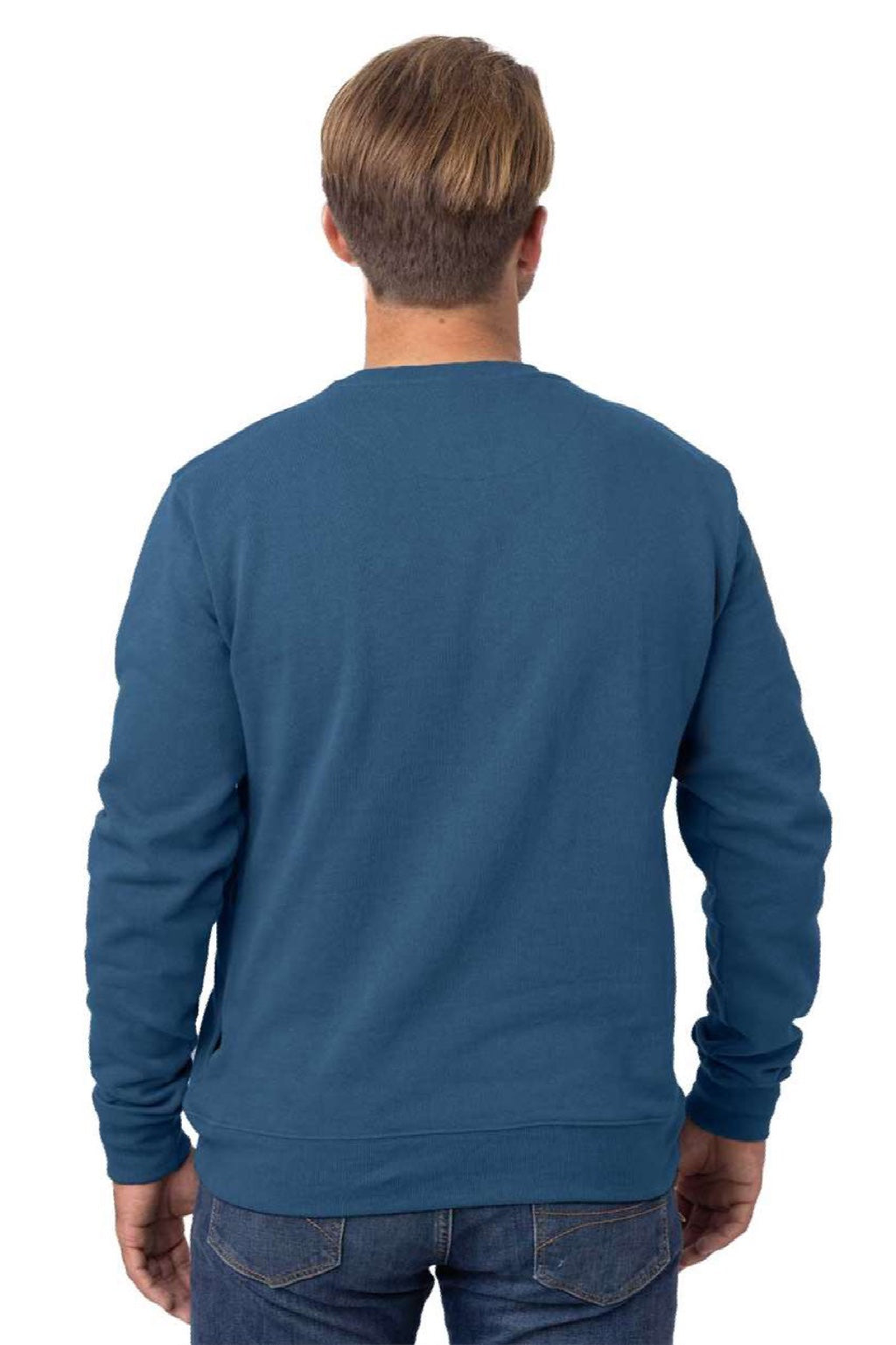 Econscious EC5305 Mens Reclaimist Crewneck Sweatshirt w/ Pockets Tidal Blue Model Back