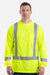 Berne HVK013 Mens Hi Vis Class 3 Performance Long Sleeve Crewneck T-Shirt w/ Pocket Yellow Model Front