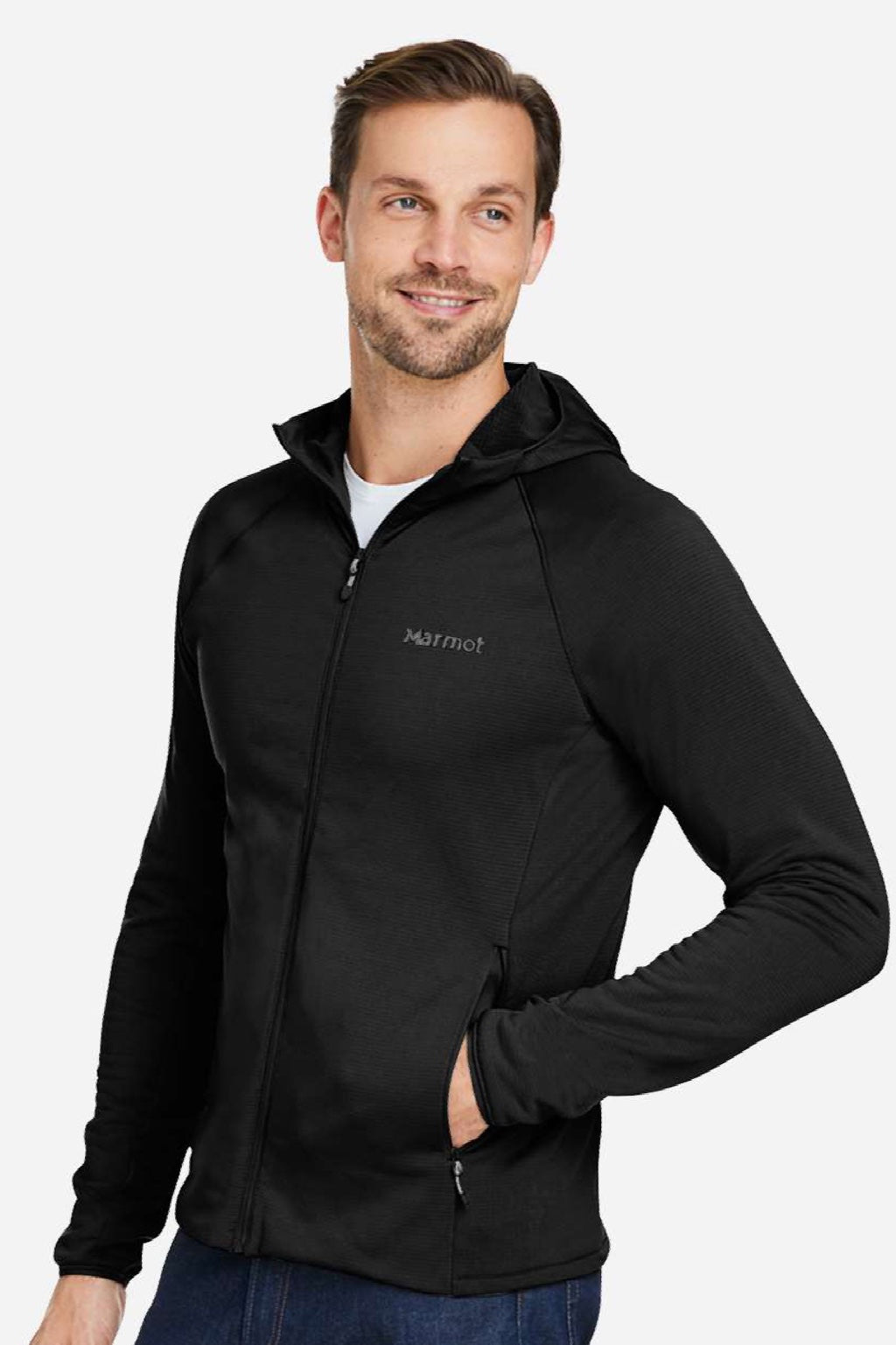 Marmot M15383 Mens Leconte Fleece Full Zip Hooded Jacket Black Model Side