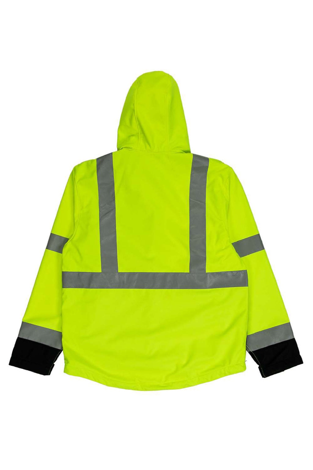 Berne HVJS206 Mens Hi Vis Class 3 Full Zip Hooded Soft Shell Jacket Yellow Flat Back