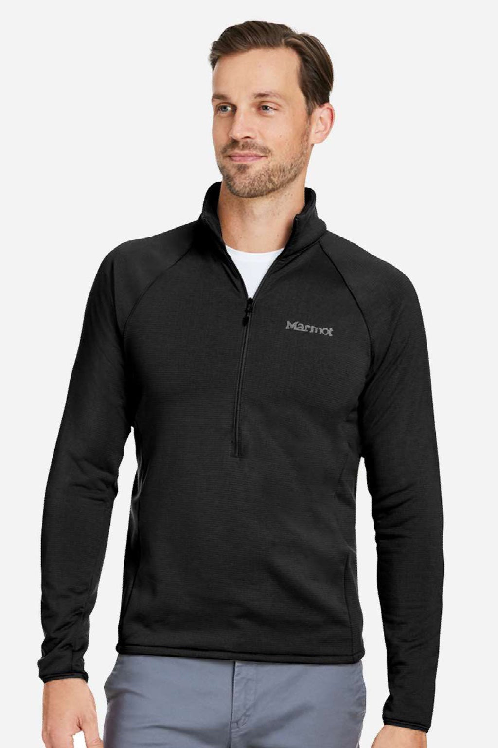 Marmot M15381 Mens Leconte Fleece 1/4 Zip Sweatshirt Black Model Front
