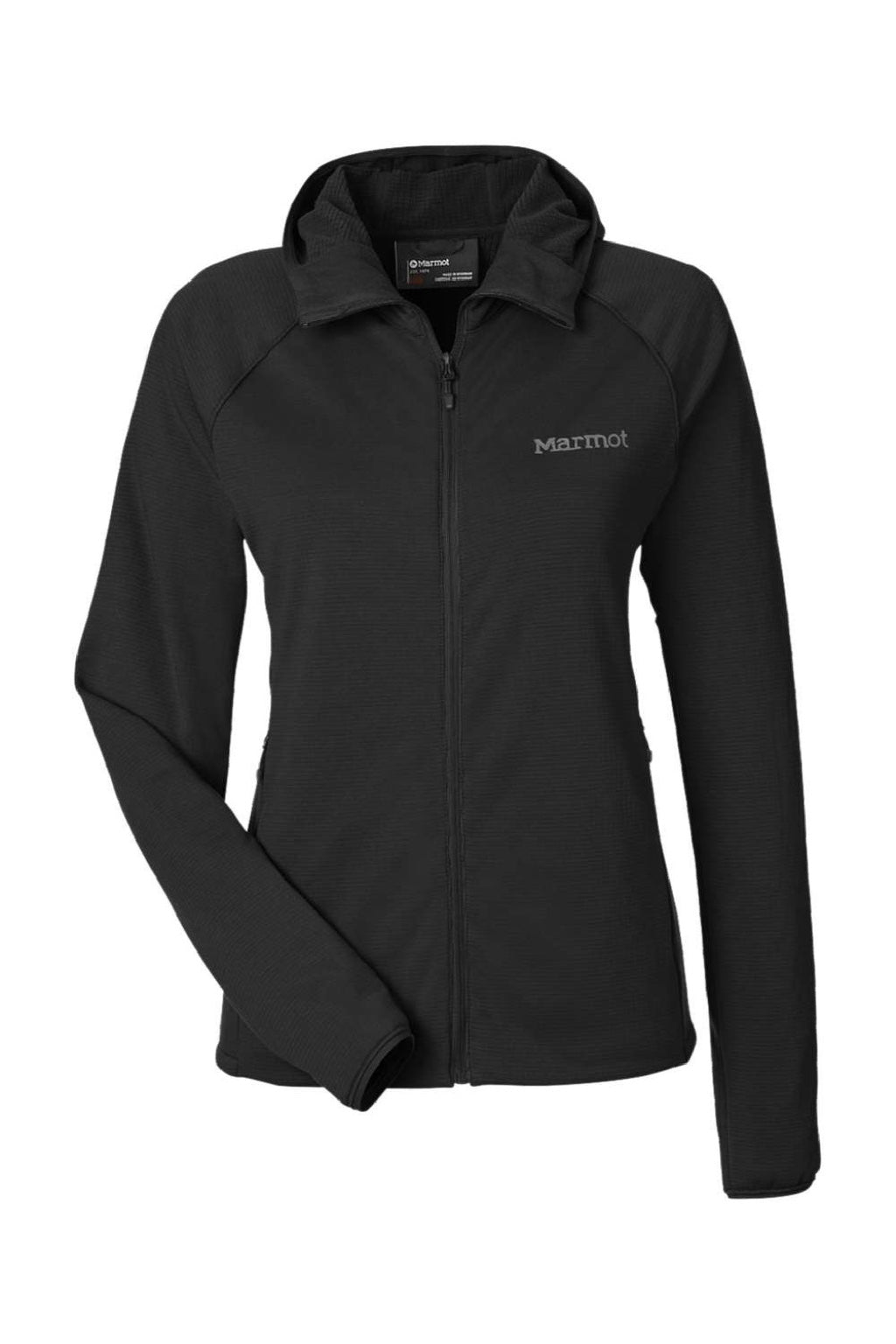 Marmot M15393 Womens Leconte Fleece Full Zip Hooded Jacket Black Flat Front