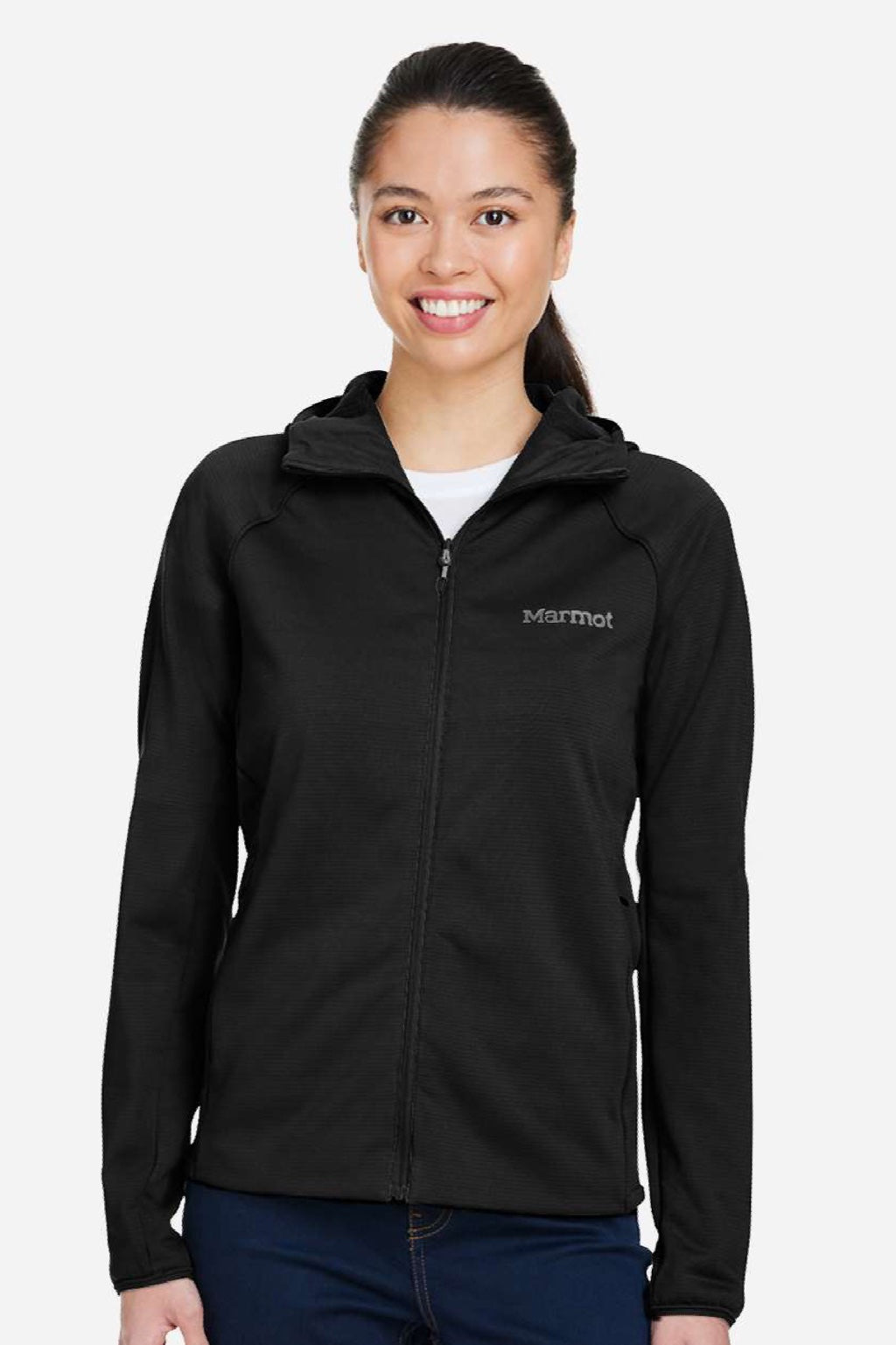 Marmot M15393 Womens Leconte Fleece Full Zip Hooded Jacket Black Model Front
