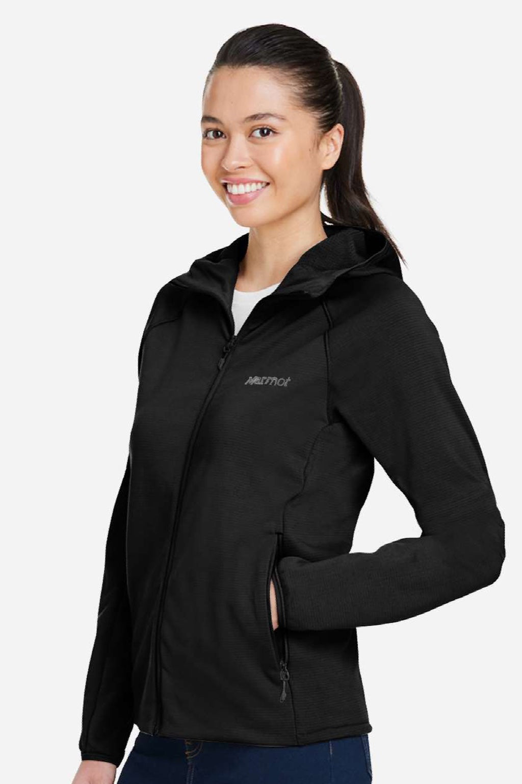 Marmot M15393 Womens Leconte Fleece Full Zip Hooded Jacket Black Model Side