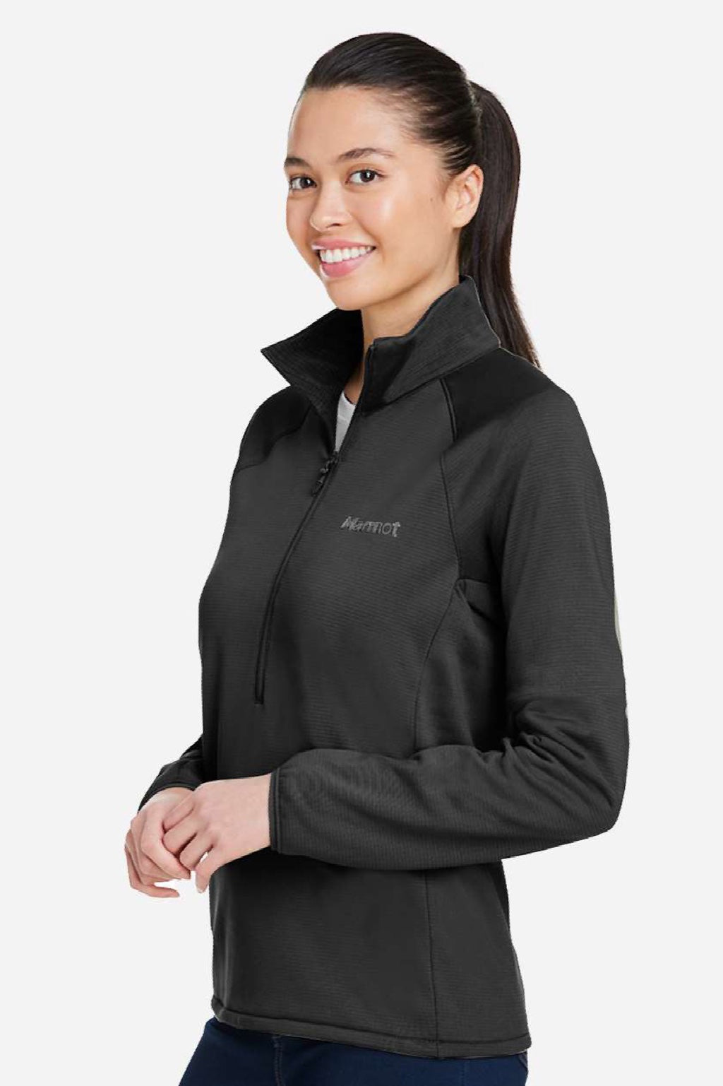 Marmot M15391 Womens Leconte Fleece 1/4 Zip Sweatshirt Black Model Side