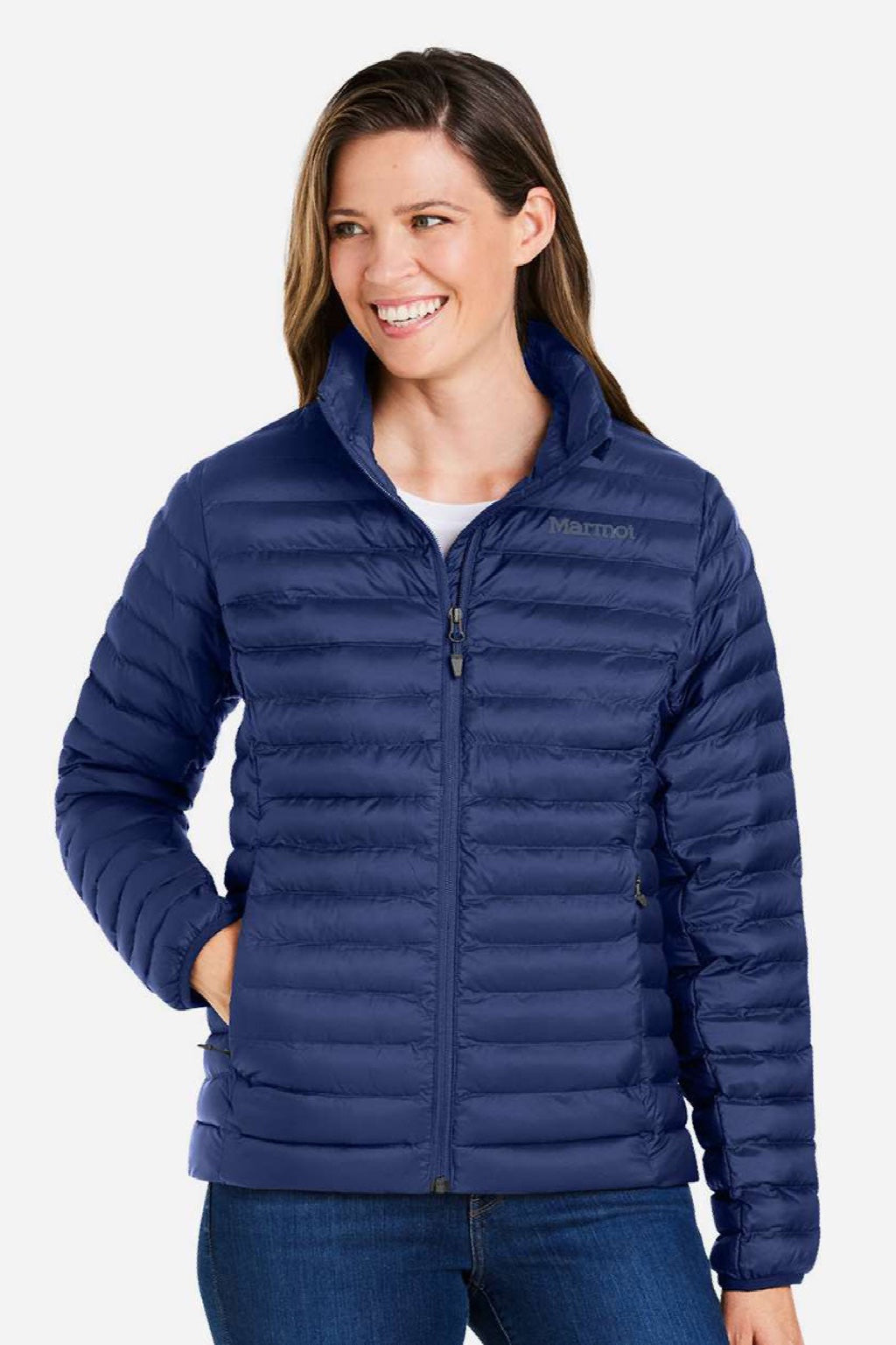 Marmot M15870 Womens Echo Featherless Full Zip Jacket Arctic Navy Blue Model Front