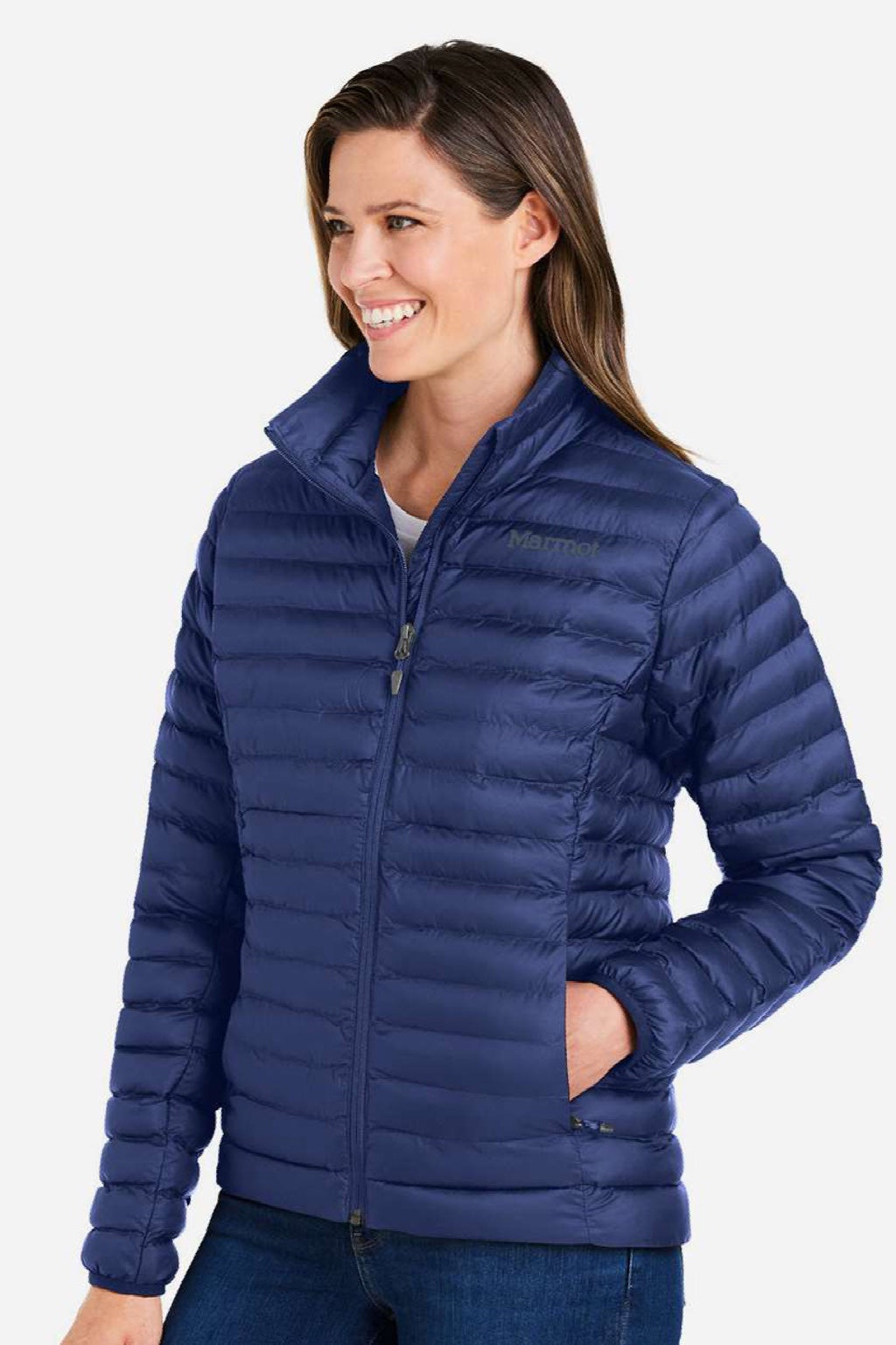Marmot M15870 Womens Echo Featherless Full Zip Jacket Arctic Navy Blue Model Side
