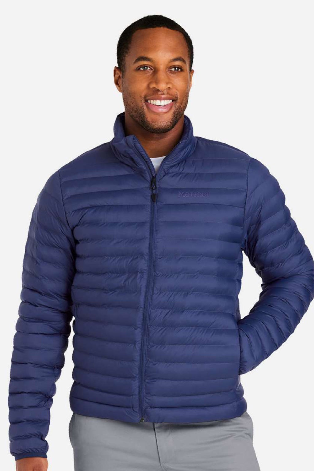 Marmot M15910 Mens Echo Featherless Full Zip Jacket Arctic Navy Blue Model Front