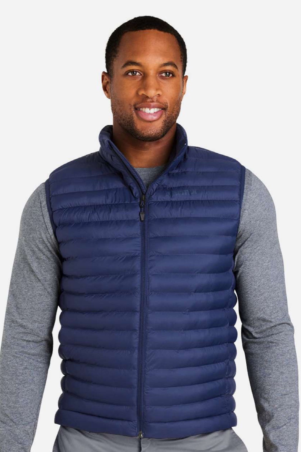 Marmot M15912 Mens Echo Featherless Full Zip Vest Arctic Navy Blue Model Front