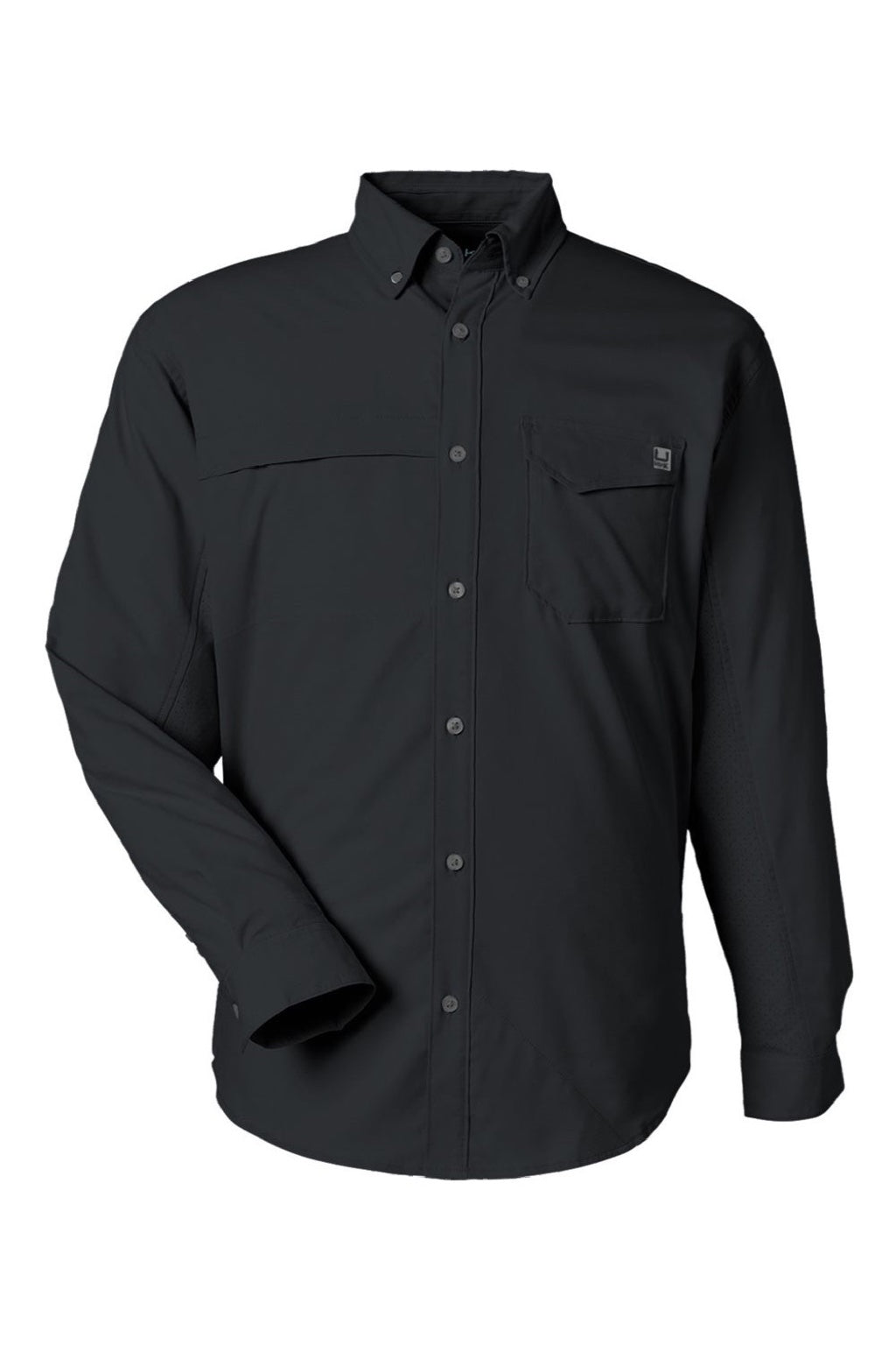 Huk H150172 Mens Tide Point Long Sleeve Button Down Shirt Black Flat Front