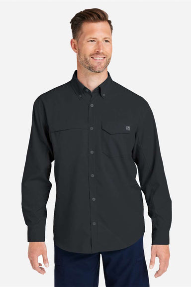 Huk H150172 Mens Tide Point Long Sleeve Button Down Shirt Black Model Front