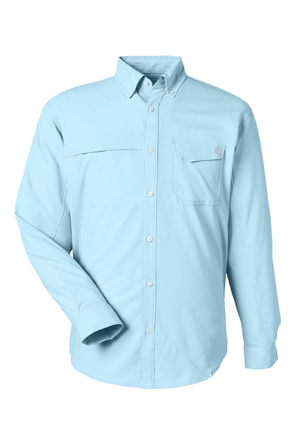 Huk H150172 Mens Tide Point Long Sleeve Button Down Shirt Crystal Blue Flat Front
