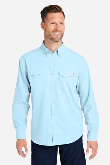 Huk H150172 Mens Tide Point Long Sleeve Button Down Shirt Crystal Blue Model Front