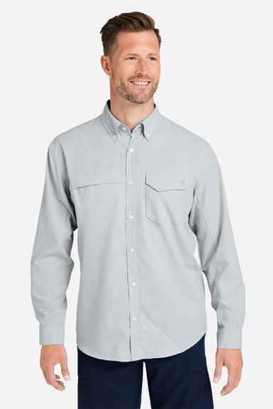 Huk H150172 Mens Tide Point Long Sleeve Button Down Shirt Harbor Mist Grey Model Front