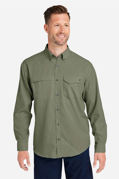 Huk H150172 Mens Tide Point Long Sleeve Button Down Shirt Moss Green Model Front