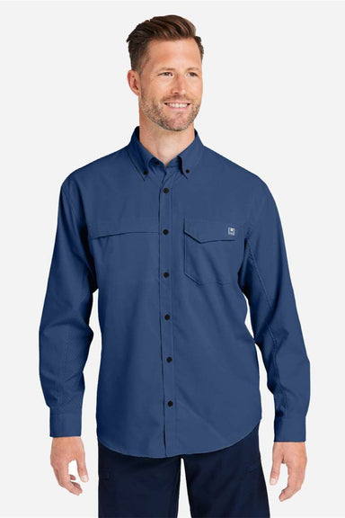 Huk H150172 Mens Tide Point Long Sleeve Button Down Shirt Naval Academy Blue Model Front