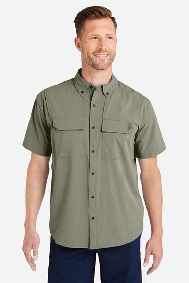 Huk H150183 Mens Creekbed Short Sleeve Button Down Shirt Moss Green Model Front