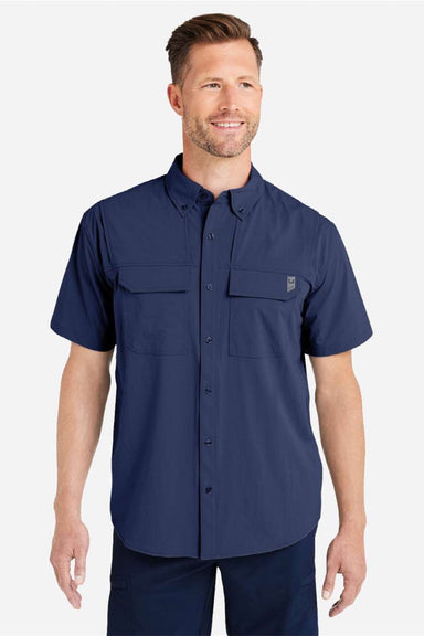 Huk H150183 Mens Creekbed Short Sleeve Button Down Shirt Naval Academy Blue Model Front