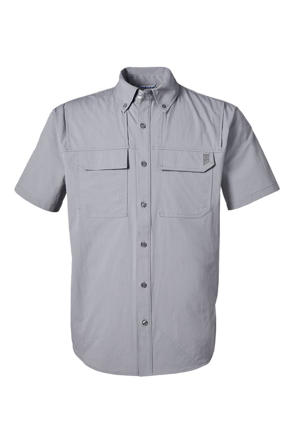 Huk H150183 Mens Creekbed Short Sleeve Button Down Shirt Night Owl Grey Flat Front