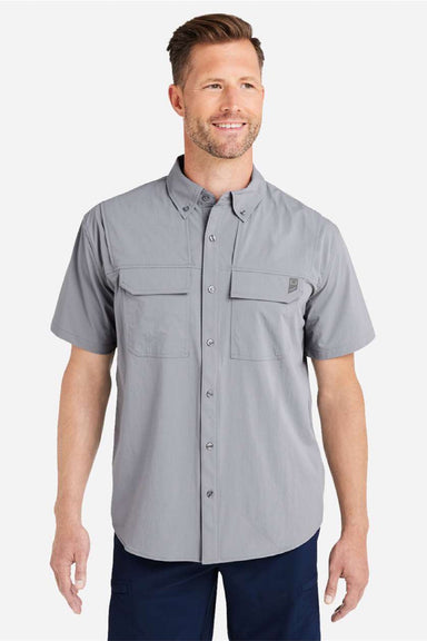 Huk H150183 Mens Creekbed Short Sleeve Button Down Shirt Night Owl Grey Model Front