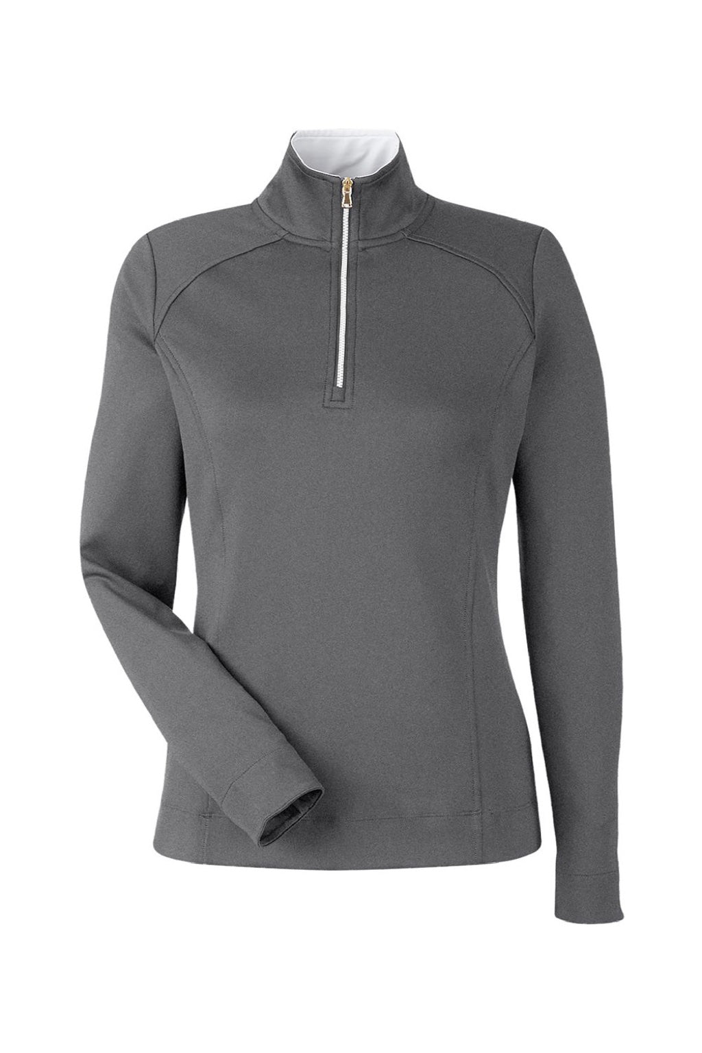 Fairway & Greene F12250 Womens Wells 1/4 Zip Tech Sweatshirt Heather Dark Shadow Grey Flat Front