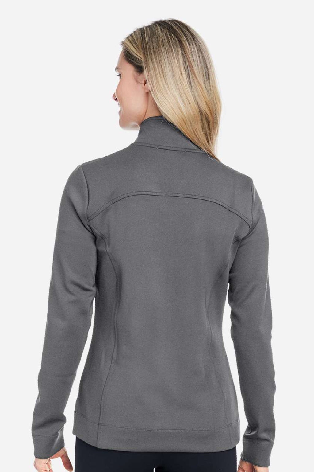 Fairway & Greene F12250 Womens Wells 1/4 Zip Tech Sweatshirt Heather Dark Shadow Grey Model Back