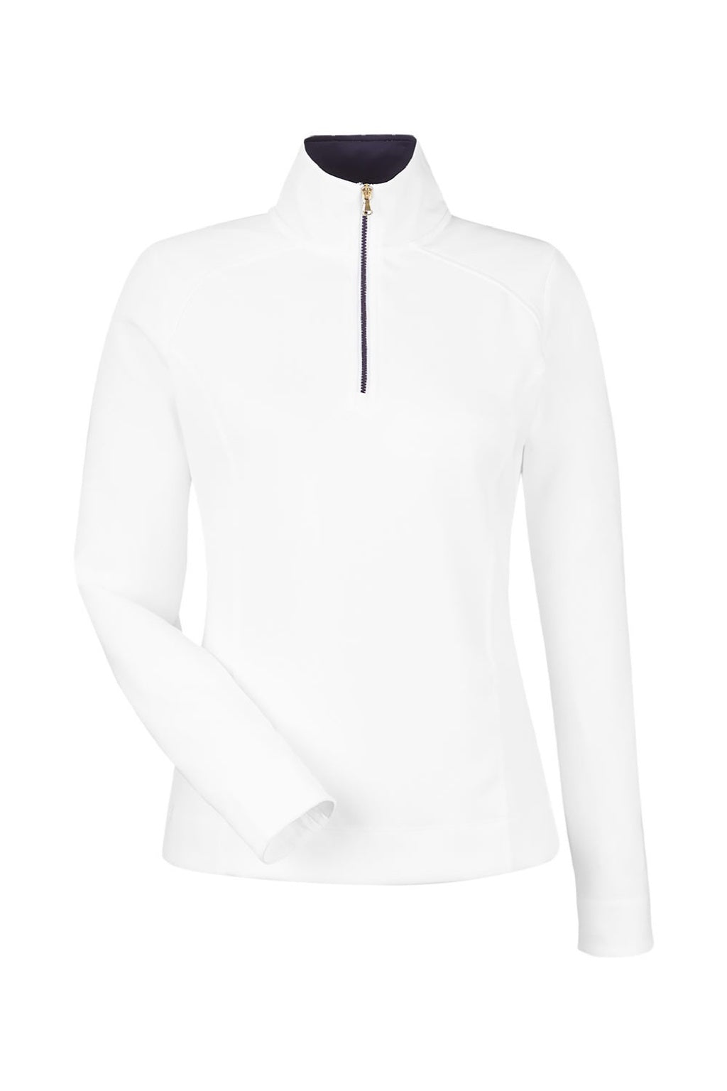 Fairway & Greene F12250 Womens Wells 1/4 Zip Tech Sweatshirt White/Eclipse Blue Flat Front