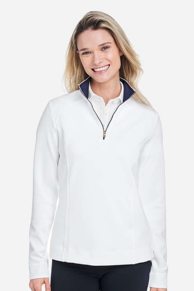 Fairway & Greene F12250 Womens Wells 1/4 Zip Tech Sweatshirt White/Eclipse Blue Model Front
