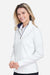 Fairway & Greene F12250 Womens Wells 1/4 Zip Tech Sweatshirt White/Eclipse Blue Model Side