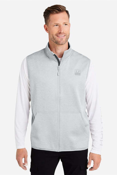 Huk H130099 Mens Cold Front Full Zip Vest Heather Harbor Mist Grey Model Front