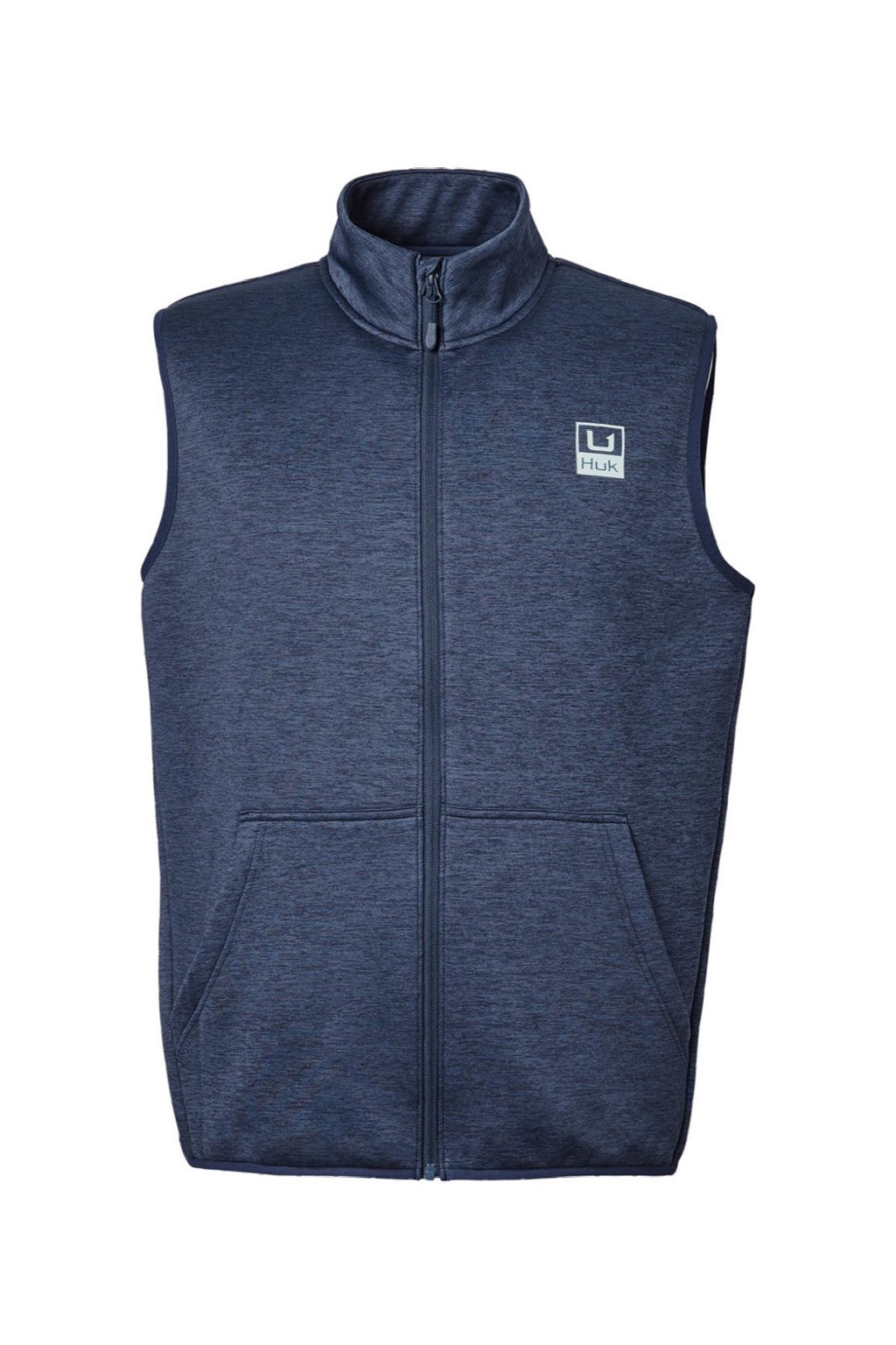 Huk H130099 Mens Cold Front Full Zip Vest Heather Naval Academy Blue Flat Front