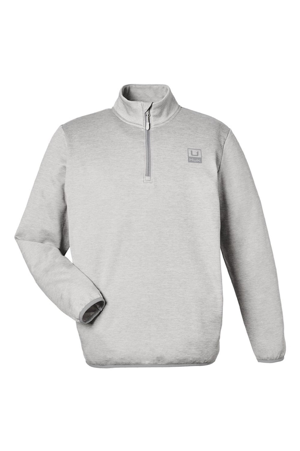 Huk H130098 Mens Cold Front 1/4 Zip Sweatshirt w/ Pockets Heather Harbor Mist Grey Flat Front