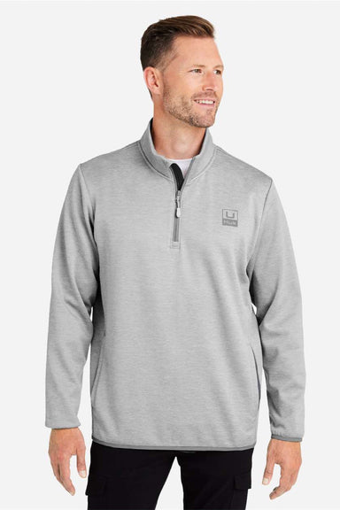 Huk H130098 Mens Cold Front 1/4 Zip Sweatshirt w/ Pockets Heather Harbor Mist Grey Model Front